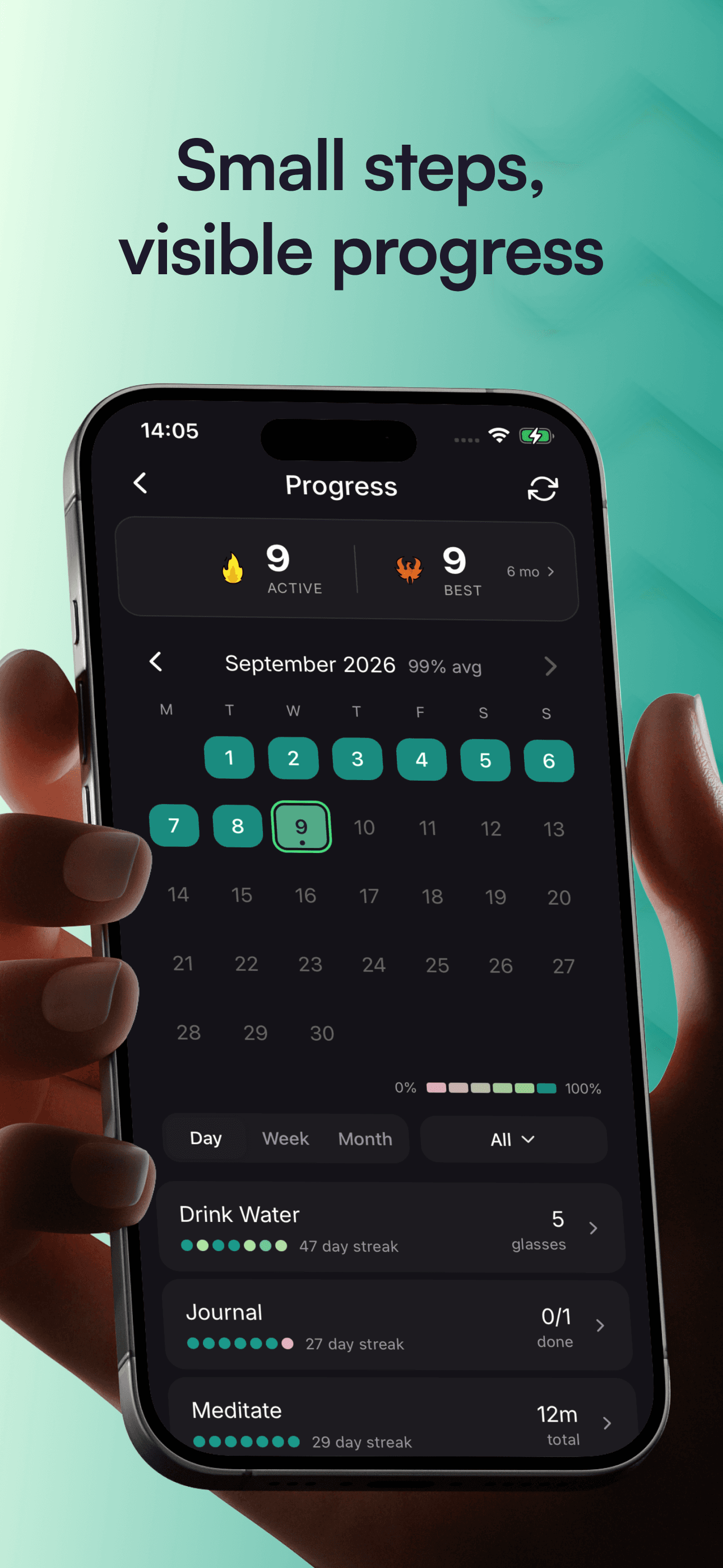 Progress calendar for September held in hand